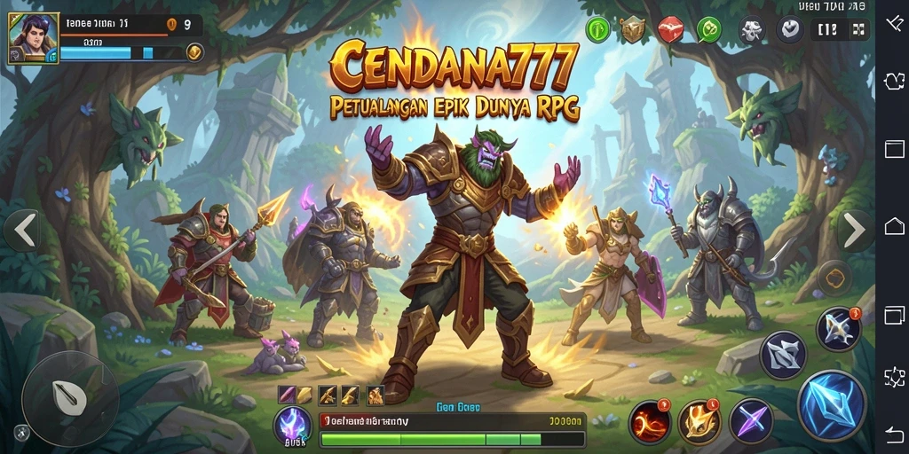 Screenshot gameplay RPG memperlihatkan karakter bertarung melawan monster raksasa.