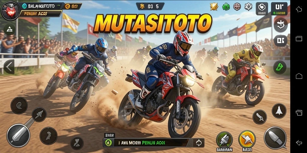 Tampilan gameplay seru di MUTASITOTO dengan aksi balapan motor.