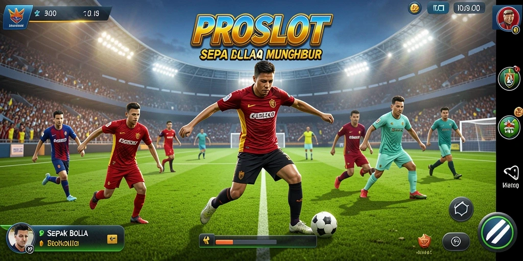 Screenshot gameplay PROSLOT dengan aksi sepak bola yang mendebarkan.