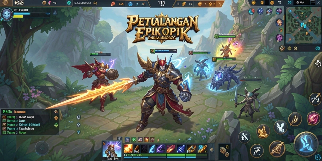 Tampilan gameplay RK55 dengan petualangan epik dan pertarungan seru.