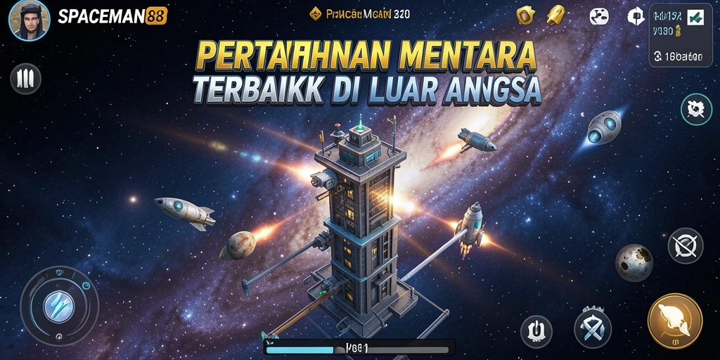 Tampilan gameplay Tower Defense SPACEMAN88 yang menegangkan.